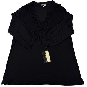 JTB Woman Shirt Womens 2X Black Rayon V Neck 3/4 Sleeve Tunic Top Minimalist NWT